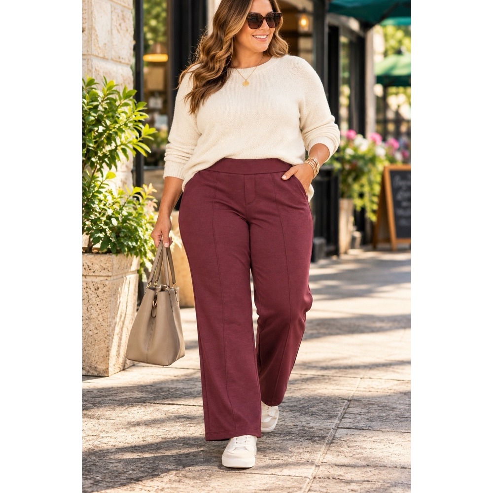 Old Navy Women's 2X Bounce Fleece High Rise Wide Leg Pants Burgundy NWT